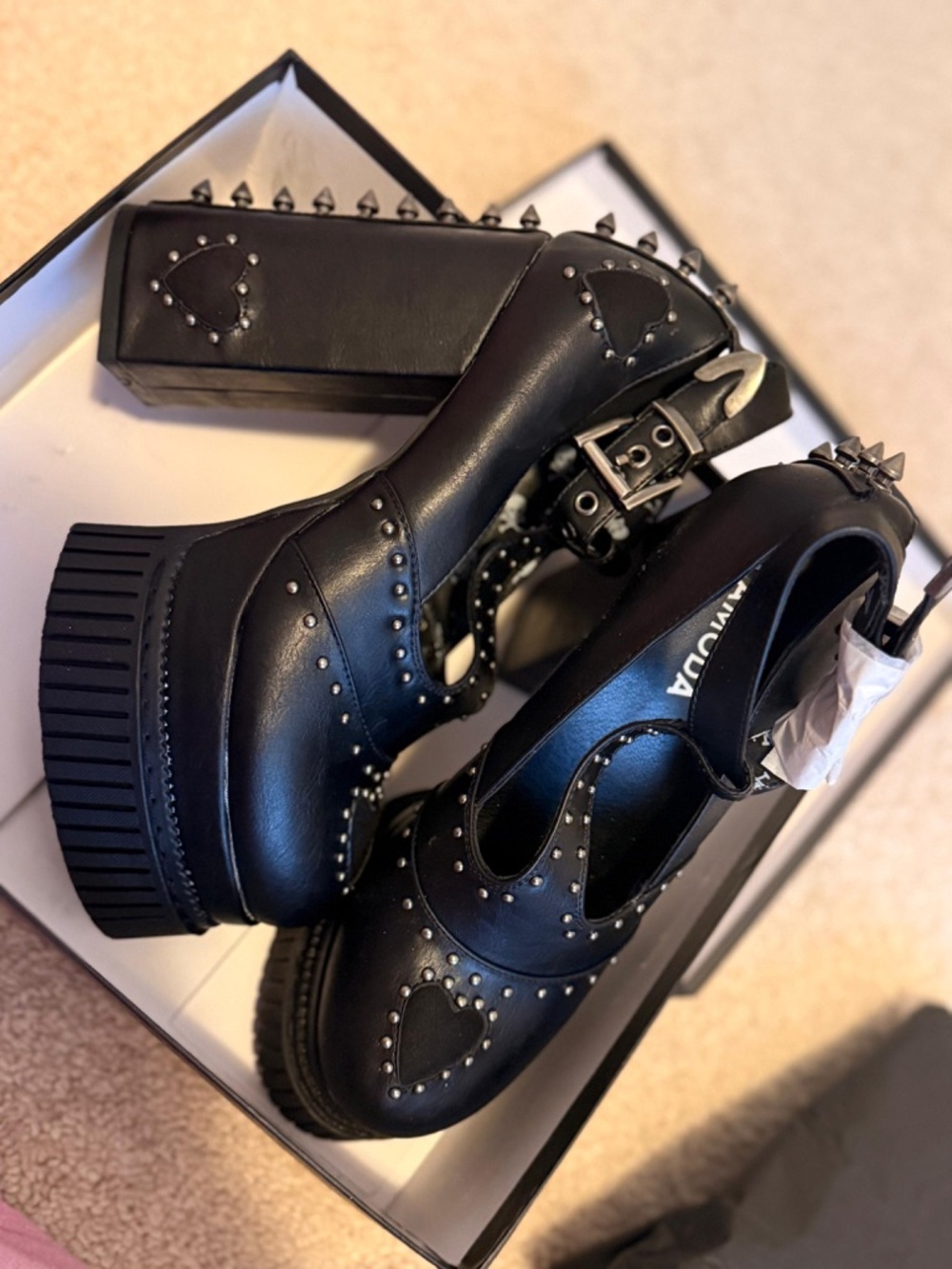 Black Studded Heart Platform Mary Jane Pumps brand new!!
